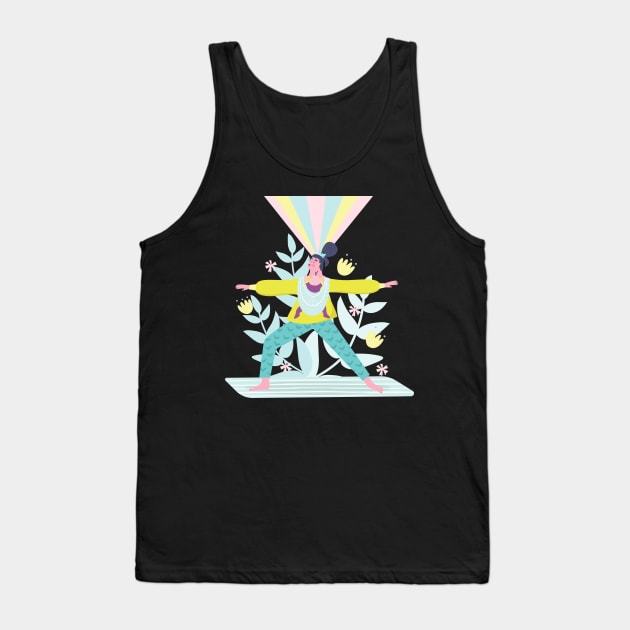 Woman doing yoga with child in sling Tank Top by ollykavastore